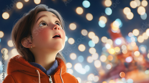 Child watching the three kings parade with amazement and wonder. Ideal for promotions, social media posts or ads.