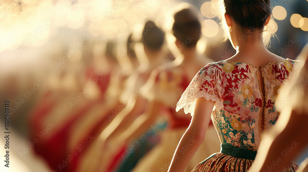 Women wearing traditional spanish dresses participating in the three kings parade Women wearing traditional spanish dresses participating in the three kings parade
