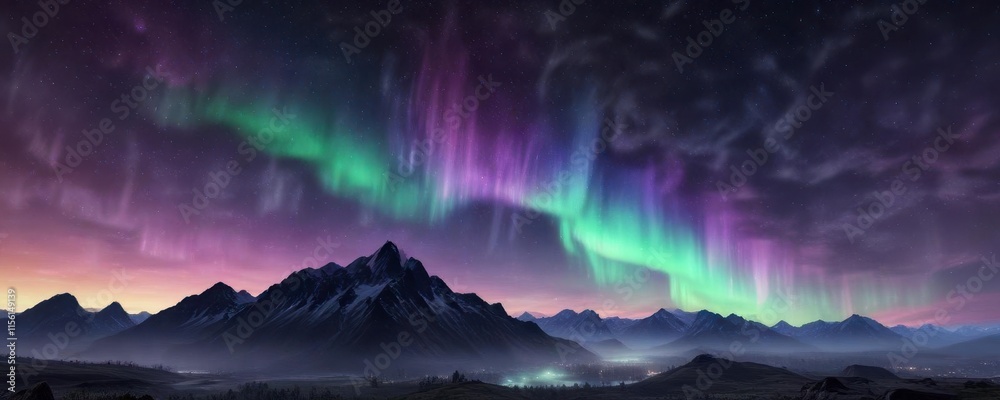 Fototapeta premium iridescent aurora borealis colors dance across darkened skies, aurora borealis, darkened sky