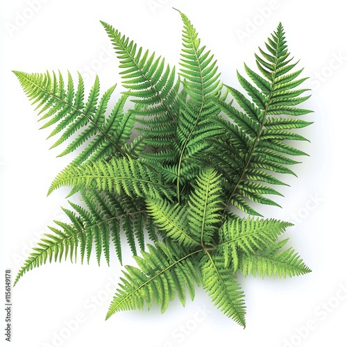 Lush green fern fronds arranged in a cluster against a white background. photo