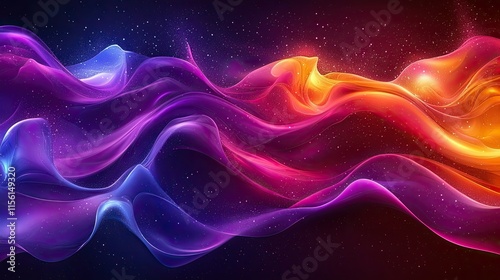 A vibrant abstract wave of colors flowing through a cosmic background.