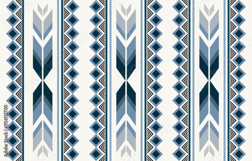 Ethnic tribal Aztec african colorful blue stripe background. Seamless tribal pattern, folk embroidery, tradition geometric Aztec ornament. Traditional design for fabric, textile, print, rug, paper