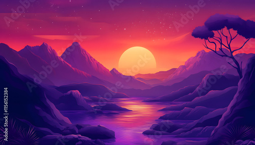 Wallpaper Mural Vibrant Sunset Over Purple Mountains and Serene Lake Torontodigital.ca