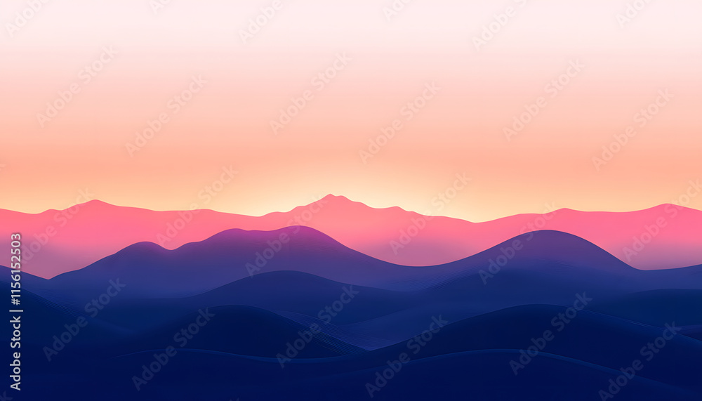Serene Pink and Blue Mountain Range Sunset Landscape Serene Pink and Blue Mountain Range Sunset Landscape