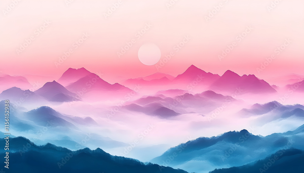 Serene Pink And Blue Mountainscape At Sunrise Serene Pink And Blue Mountainscape At Sunrise