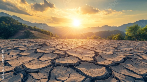 Drought-Stricken Landscape Under Harsh Sunlight