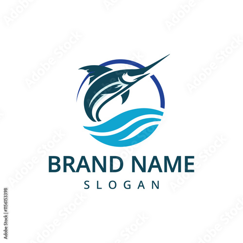Marlin fish logo design template, fishing symbol
