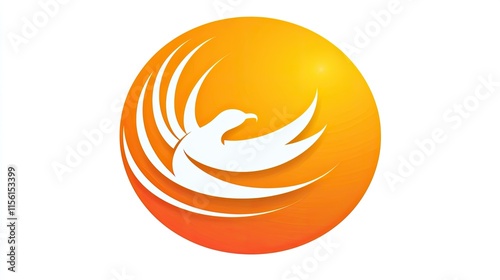 Abstract orange circle with stylized white bird in flight. photo