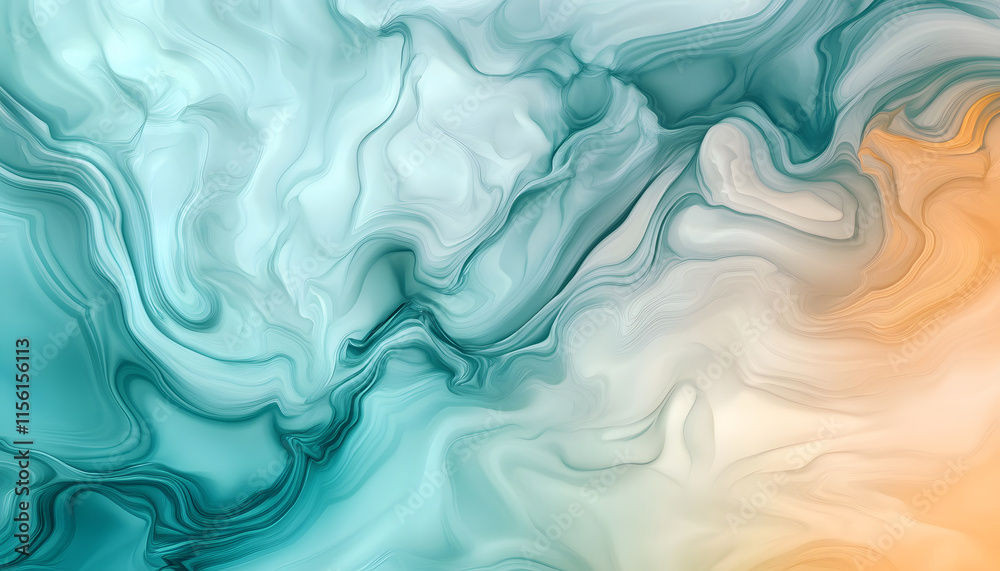 Obraz premium Abstract Teal Orange Swirling Marble Design