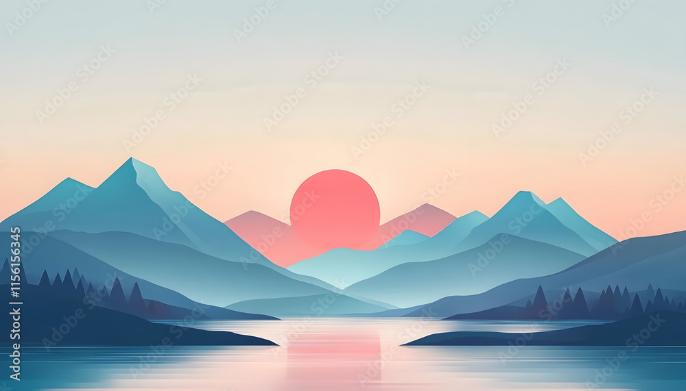 Serene Sunset Over Mountain Lake Landscape Serene Sunset Over Mountain Lake Landscape