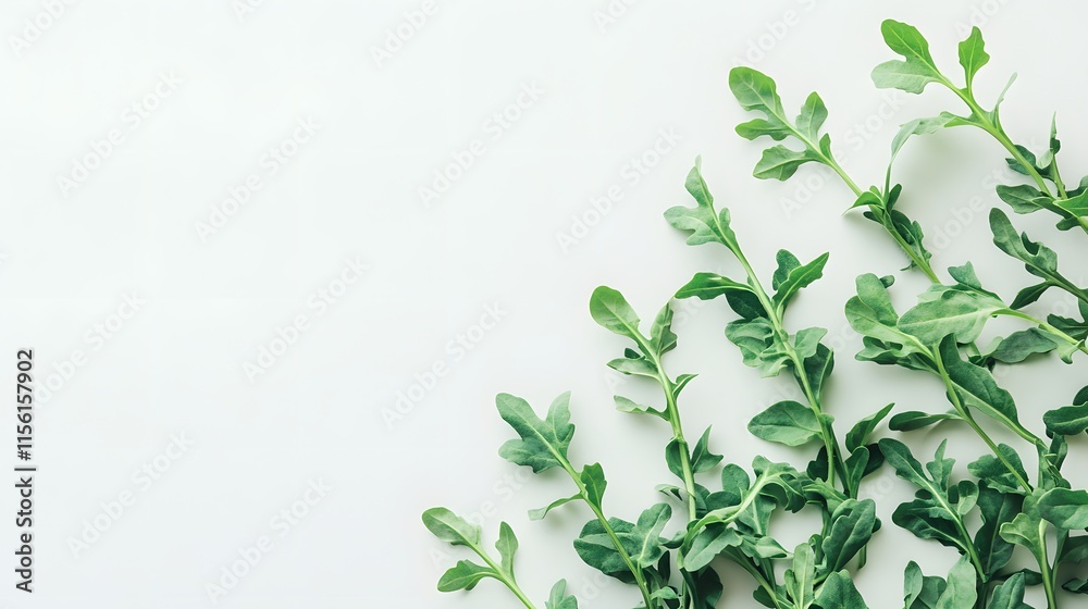 Fototapeta premium Fresh Green Rocket Leaves on White Background