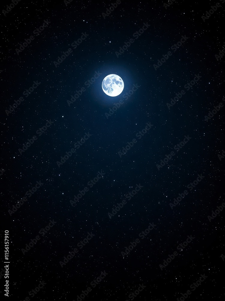 Fototapeta premium Dark celestial backdrop with twinkling stars and a full moon, night sky, space
