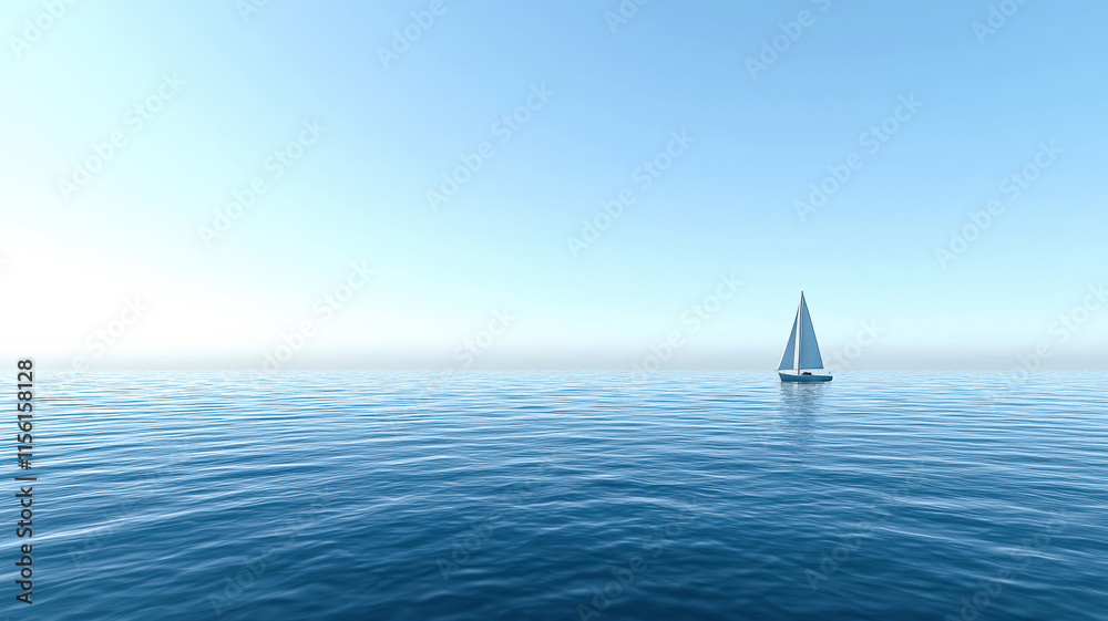 Obraz premium A calm ocean background with a sailboat on the horizon, embodying tranquility and peace, ideal for travel and tourism websites, inviting viewers to explore and relax in nature’s beauty