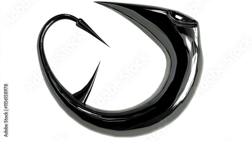 Close-up of a black fishing hook with a sharp point, isolated on a white background. photo