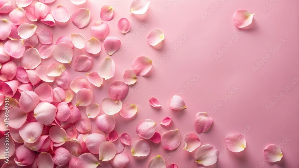 Delicate rose petals scattered on a soft pink background , color palette, roses, color palette, roses Delicate rose petals scattered on a soft pink background , color palette, roses, color palette, roses