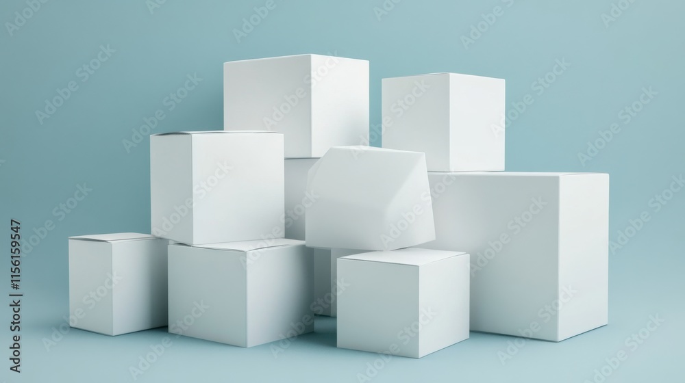 Stack of blank white boxes on a blue background. Stack of blank white boxes on a blue background.