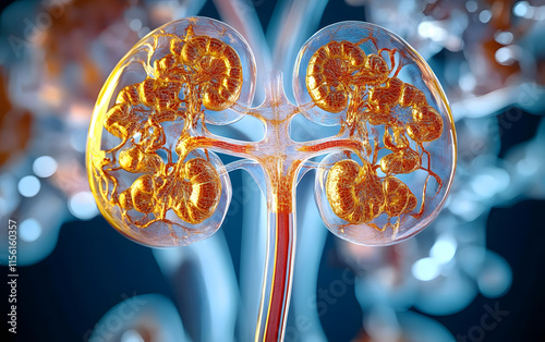 3D rendering of the human urinary system.