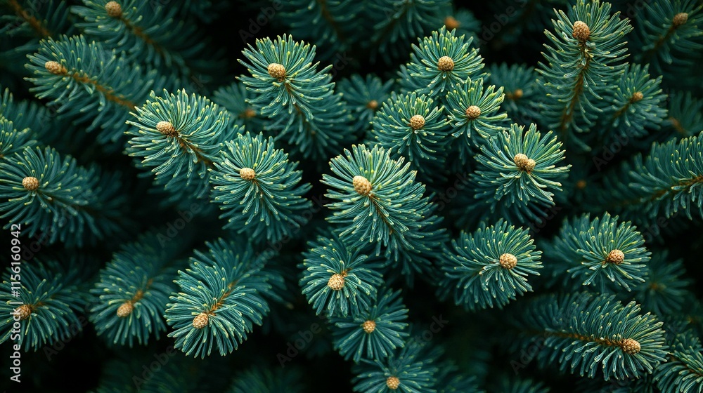 Lush Green Spruce Branches Close Up View Lush Green Spruce Branches Close Up View