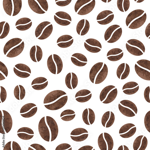 Seamless pattern with watercolor coffee beans. Vector illustration