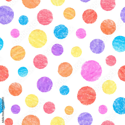 Seamless colorful dots pattern. Vector hand drawn circles background