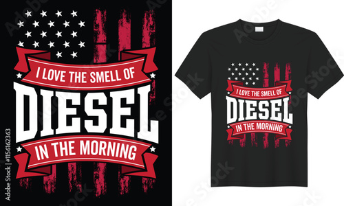 Truck Driver typography lettering vector graphic t-shirt design. I love the smell of diesel in the morning. Trendy quote. Retro vintage funny tshirt. Illustration print design Template. perfect gift.