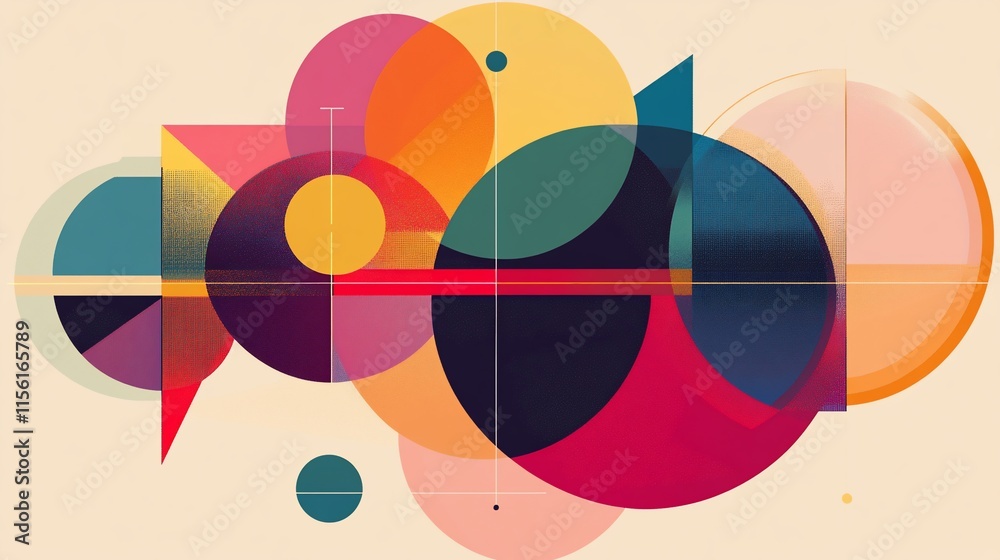Obraz premium Abstract geometric art with vibrant colors and overlapping shapes.