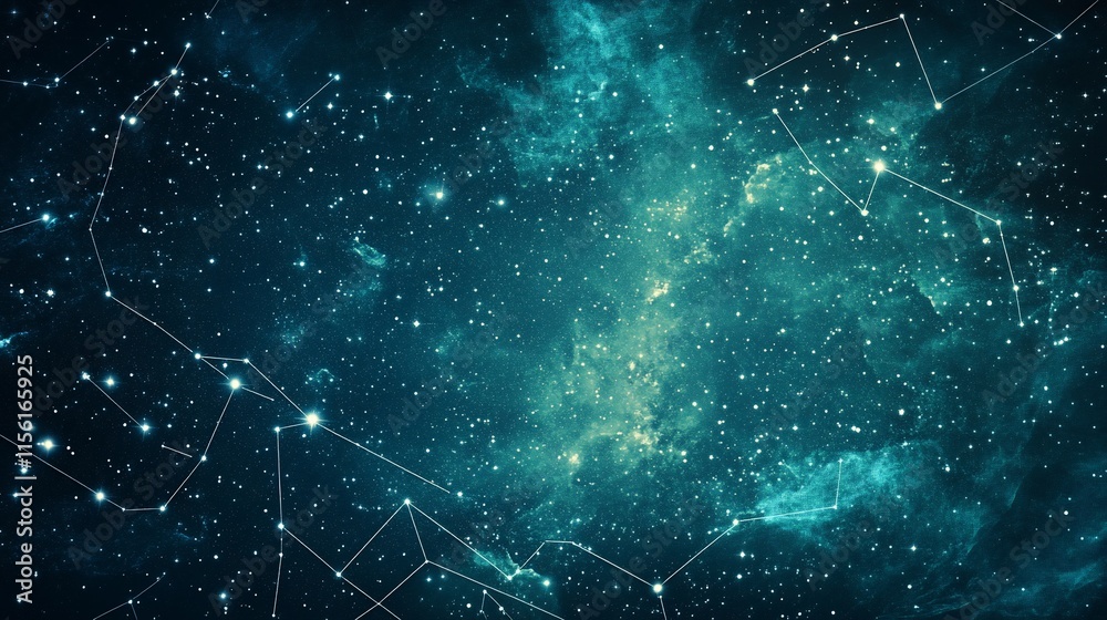 Teal nebula with constellations. Teal nebula with constellations.