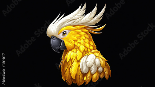 Vibrant Digital Illustration of a Yellow Cockatoo with Striking Feather Details and Majestic Crest Against a Dark Background photo