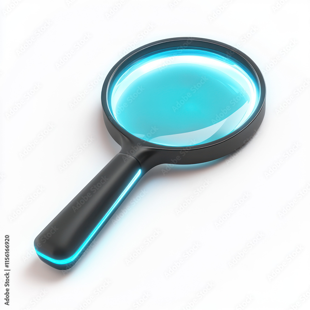A sleek, futuristic magnifying glass with glowing blue edge, perfect for modern design enthusiasts A sleek, futuristic magnifying glass with glowing blue edge, perfect for modern design enthusiasts