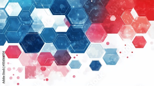 Abstract hexagon pattern background in red, blue, and white.