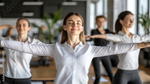 Employees Doing Light Stretches in Modern Office