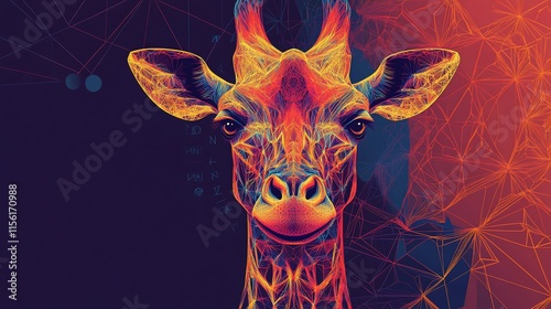 Vibrant polygonal giraffe portrait against abstract geometric background. photo