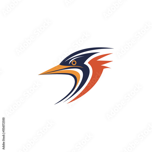 bittern head logo in navy, orange, and white, featuring sharp lines and curves. Ideal for modern branding and creative designs.