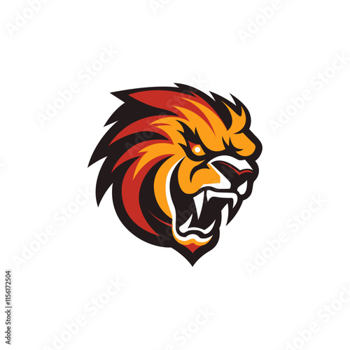 bold bulldog head logo with sharp teeth, bold lines, and fiery red, orange, and yellow colors. Ideal for fierce branding and dynamic designs.