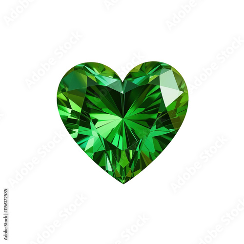 A Sparkling Green Heart Shaped Gemstone Isolated on Transparent Background