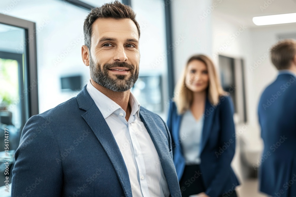 A man in a blue suit and white shirt is smiling A man in a blue suit and white shirt is smiling