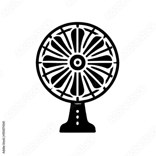Black and White Fan Icon: A simple yet elegant illustration of a standing fan, perfect for adding a touch of coolness and comfort to your designs.  