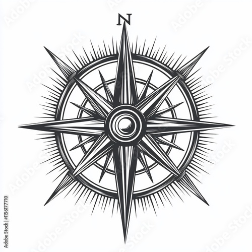 Intricate monochrome compass rose illustration.