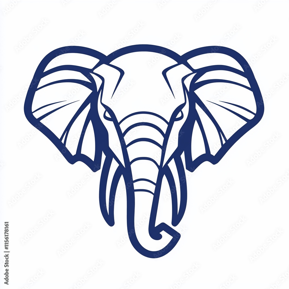 Obraz premium Blue line art illustration of an elephant's head.