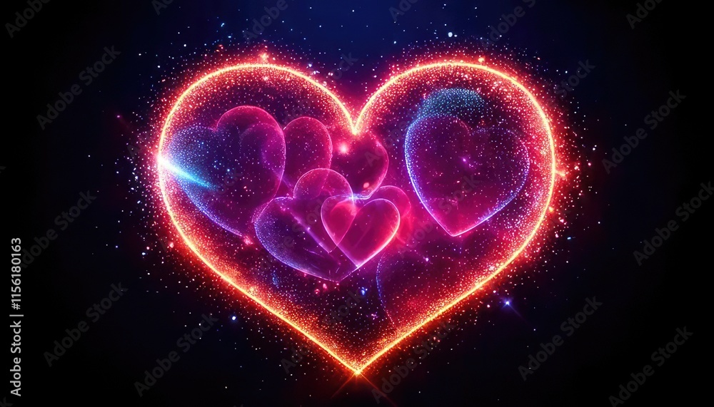 Glowing Heart with Sparkling Light Particles Glowing Heart with Sparkling Light Particles