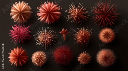 Abstract 3D Spiky Ball Composition: A Study in Shades of Red and Orange