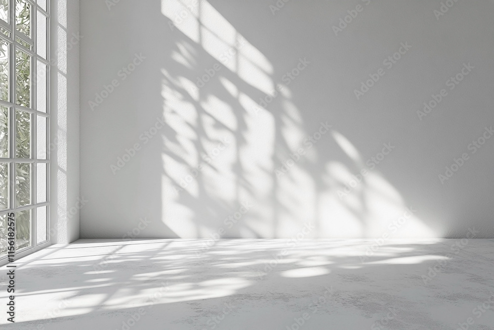 Fototapeta premium Sunlit Wall with Plant Shadows – Blank Canvas for Product Presentation