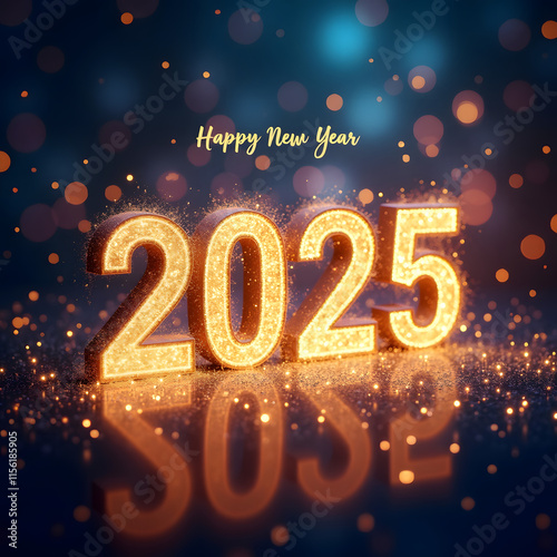 Festive Happy New Year 2025 Design with Fireworks and Sparkles