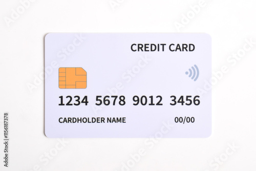 White bank credit card isolated on white background, top view