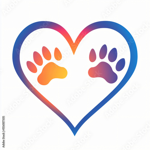 vet logo of a paw print inside a heart-shaped frame, isolated on white background photo