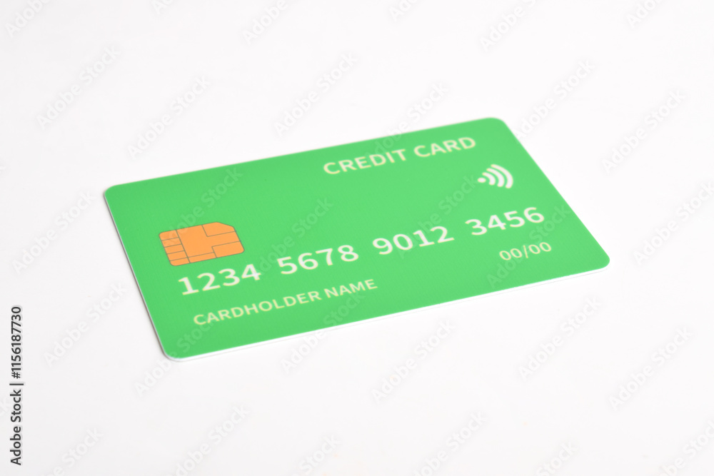 Green credit card with chip isolated on white background Green credit card with chip isolated on white background
