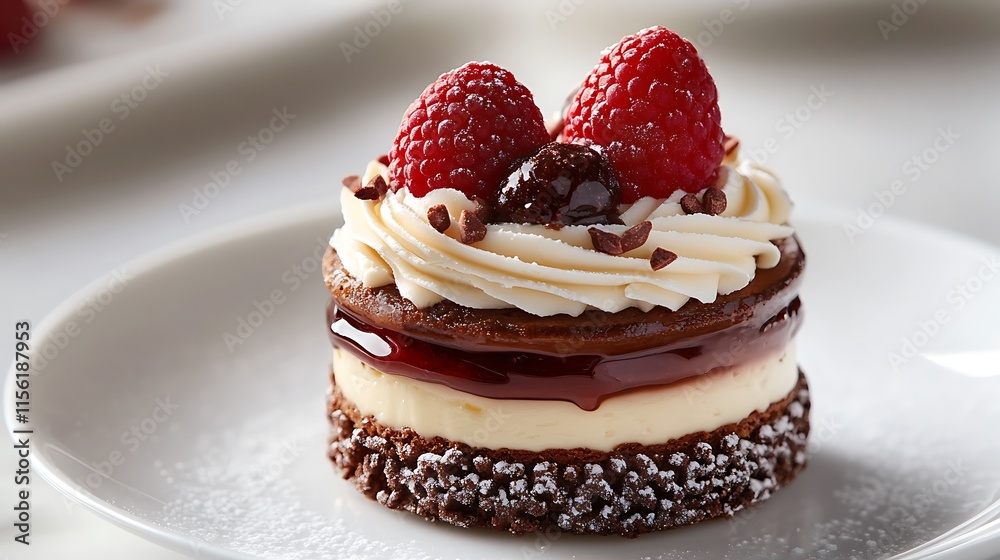 Delicious Raspberry Chocolate Dessert.  Sweet treat, dessert, bakery, confectionery.