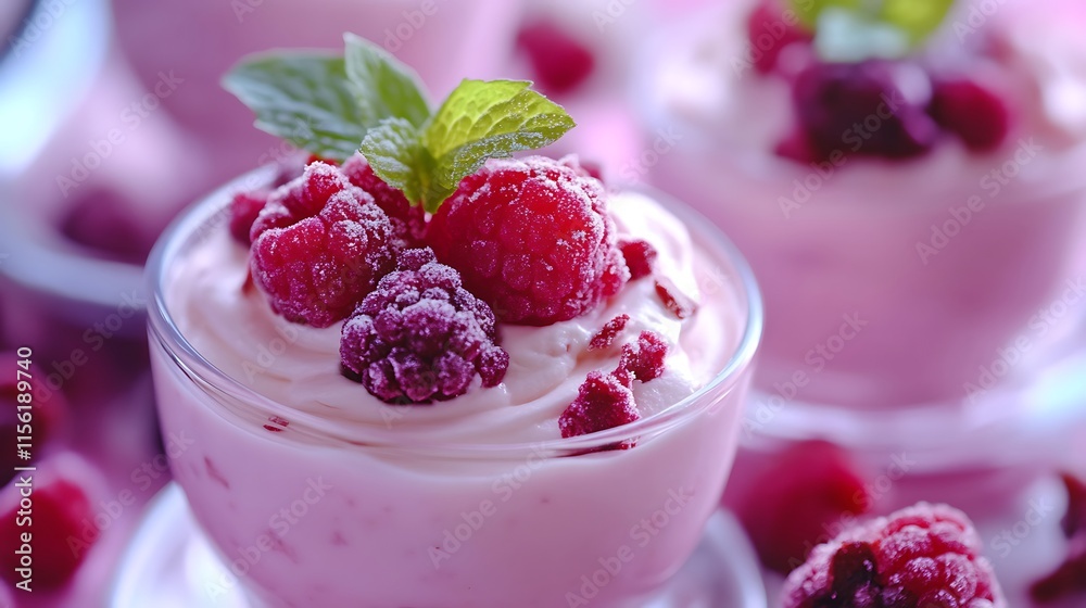 Raspberry dessert with whipped cream Raspberry dessert with whipped cream