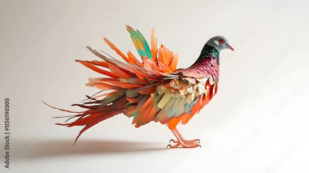 Obraz premium Vibrant Colorful Pigeon with Magnificent Tail Feathers
