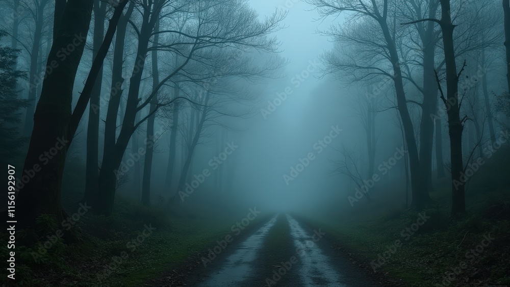 Fototapeta premium Eerie Foggy Forest Path